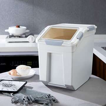 HANAMYA 25 Liter / 40 lbs Rice Storage Container with Measuring Cup, BPA free, For Rice | Grain | Pe...