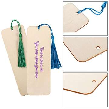 Wood Blank Bookmarks DIY Craft Bookmark Set with Tassels for Crafting
