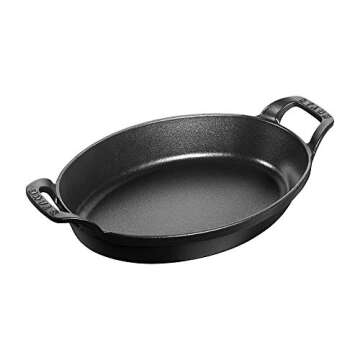 Staub Oval Stackable Dish 9.4" - Enamel Iron Au Gratin - Black