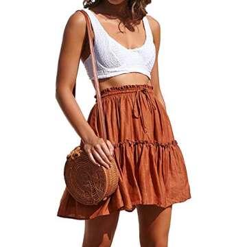 Nantersan Women's High Waist Flared Ruffle Skirt Cute Floral Swing Beach Mini Short Skirts Polka Dot...