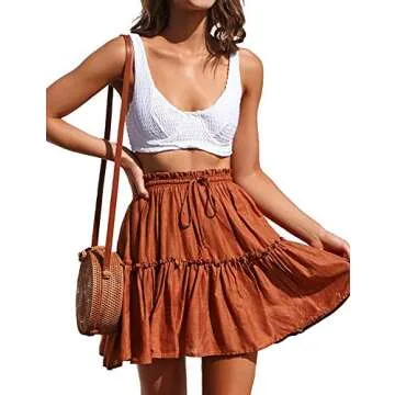 Nantersan Women's High Waist Flared Ruffle Skirt Cute Floral Swing Beach Mini Short Skirts Polka Dot Pleated Skirt Orange