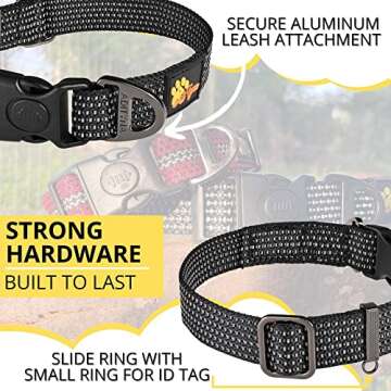 ADITYNA Reflective Dog Collar with Safety Locking Buckle - Heavy-Duty Black Dog Collar for Extra-Large Dogs - Easily Adjustable Nylon Pet Collar