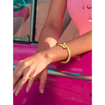 KeyStyle Gold Cuff Bracelet for Women Adjustable Non-Tarnish Charm