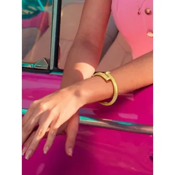 KeyStyle Gold Cuff Bracelet for Women Adjustable Non-Tarnish Charm