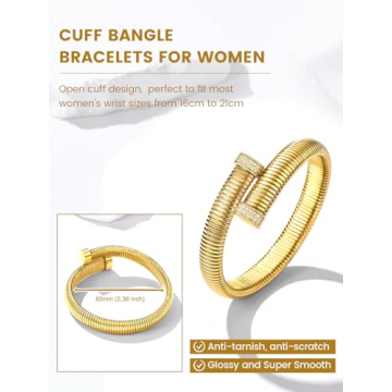 KeyStyle Gold Cuff Bracelet for Women Adjustable Non-Tarnish Charm