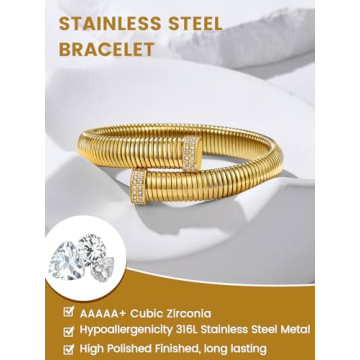 KeyStyle Gold Cuff Bracelet for Women Adjustable Non-Tarnish Charm