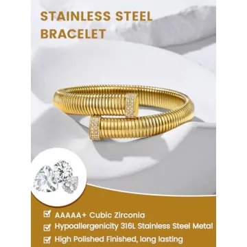 KeyStyle Gold Cuff Bracelet for Women Adjustable Non-Tarnish Charm
