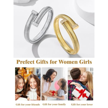 KeyStyle Gold Cuff Bracelet for Women Adjustable Non-Tarnish Charm