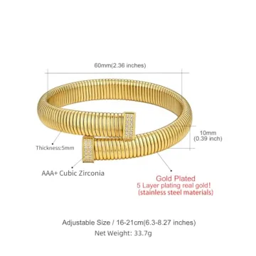 KeyStyle Gold Cuff Bracelet for Women Adjustable Non-Tarnish Charm