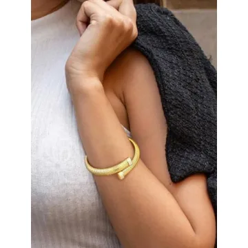 KeyStyle Gold Cuff Bracelet for Women Adjustable Non-Tarnish Charm