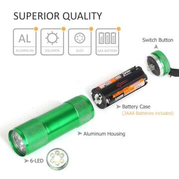 FASTPRO 20-Pack Aluminum 6-LED Flashlights Set with Lanyard and AAA Batteries Included and Pre-Installed