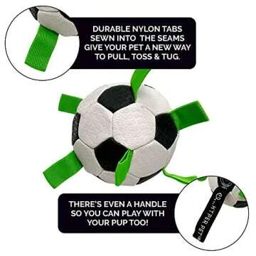 Hyper Pet The Original Grab Tabs Dog Soccer Ball with Straps (5")-Indoor or Outdoor, Interactive Durable Fetch Ball with Tug Toy for All Dog Breeds