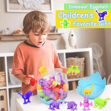 CreateView Bath Toys for Kids Toddlers Suction Cup Toys Animals Suction Sensory Toys Family Game Preschool Window Travel Toy Set - 40pcs Large Egg Container
