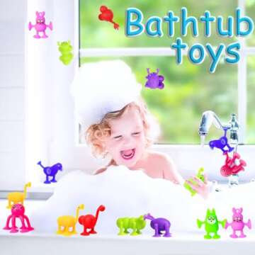 CreateView Bath Toys for Kids Toddlers Suction Cup Toys Animals Suction Sensory Toys Family Game Preschool Window Travel Toy Set - 40pcs Large Egg Container