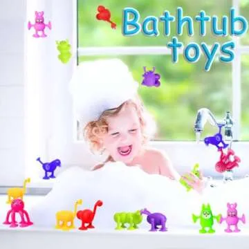 CreateView Bath Toys for Kids Toddlers Suction Cup Toys Animals Suction Sensory Toys Family Game Preschool Window Travel Toy Set - 40pcs Large Egg Container