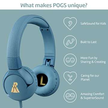 POGS Kids Wired Headphones | The Elephant | Foldable and Durable Headphones for Kids 3+ with Volume Control, Microphone, Volume Limiter 85 dB | Music-Sharing Function | (3.2ft, 3.5mm)
