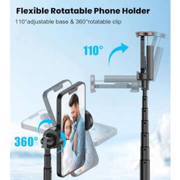 TONEOF 60" Selfie Stick Tripod for Video,All-in-1 Extendable Cell Phone Tripod Stand with Integrated...