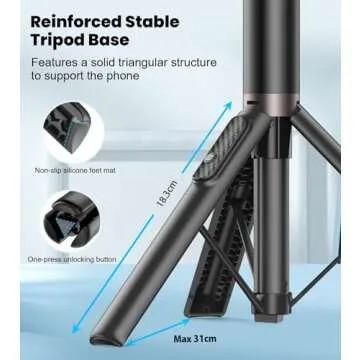 TONEOF 60" Selfie Stick Tripod for Video,All-in-1 Extendable Cell Phone Tripod Stand with Integrated Remote,360° Rotate Lightweight & Portable Tripod for 4-7” iPhone/Android/Photo & Video Kits/Travel