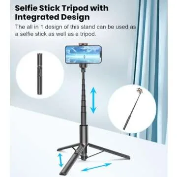 TONEOF 60" Selfie Stick Tripod for Video,All-in-1 Extendable Cell Phone Tripod Stand with Integrated Remote,360° Rotate Lightweight & Portable Tripod for 4-7” iPhone/Android/Photo & Video Kits/Travel