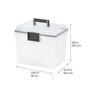 IRIS USA File Box WeatherPro Portable File Organizer Plastic File Box for Letter File w/ Organizer-L...
