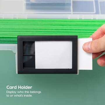 IRIS USA File Box WeatherPro Portable File Organizer Plastic File Box for Letter File w/ Organizer-Lid, Durable Lid and Gasket Seal, Secure Latching Buckles, Stackable, Lockable, Clear 19 Qt. 4 Pack