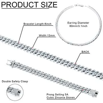 Batiyeer Link Chain Necklace Bracelet Rhinestone Earrings Bling Necklace Bracelet Crystal Big Circle Earring for Women(Silver, 20 Inch)