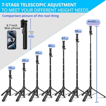 BZE 62 Inch Selfie Stick Tripod with Wireless Remote