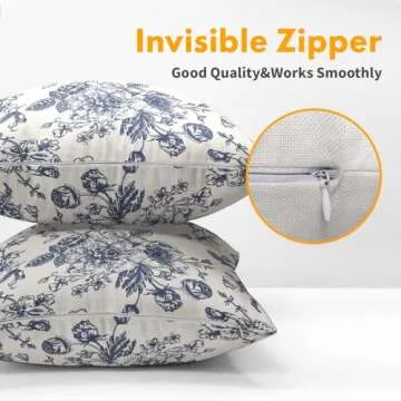 Vintage Floral Pillow Covers 20x20 Inch Set of 2 Navy Blue and Cream Floral Throw Pillow Covers Chinoiserie Flower Pillowcases Farmhouse Cotton Linen Cushion Covers for Couch Bed Sofa Chair Home Decor