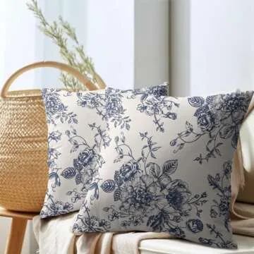 Vintage Floral Pillow Covers 20x20 Inch Set of 2 Navy Blue and Cream Floral Throw Pillow Covers Chinoiserie Flower Pillowcases Farmhouse Cotton Linen Cushion Covers for Couch Bed Sofa Chair Home Decor