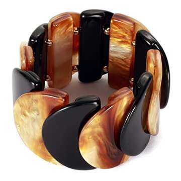 JOJOPANDA Fashion Acrylic Curved Scales Layered Bracelet for Women Colorful Stretch Bangle Jewelry G...