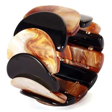 JOJOPANDA Fashion Acrylic Curved Scales Layered Bracelet for Women Colorful Stretch Bangle Jewelry Gift (Black + Tortoiseshell)