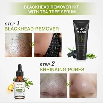 SHVYOG Blackhead Peel Off Face Mask, 3-in-1 Blackhead Remover Mask with Brush & Tea Tree Oil Serum, Charcoal Mask for Deep Cleansing Dirts, Pores, Skin Oil (100g+30ml)