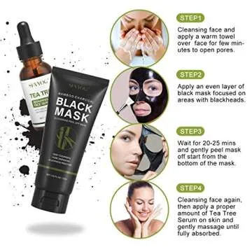 SHVYOG Blackhead Peel Off Face Mask, 3-in-1 Blackhead Remover Mask with Brush & Tea Tree Oil Serum, Charcoal Mask for Deep Cleansing Dirts, Pores, Skin Oil (100g+30ml)