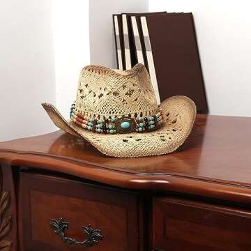 Stylish Men's Women's Straw Cowboy Hat for Outdoors