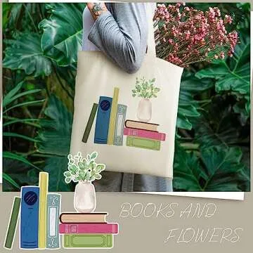 Sweetude 8 Pcs Canvas Tote Bags for Book Lovers