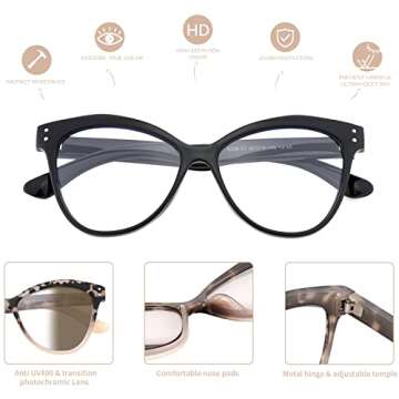 Kafirlo Stylish Transition Cat Eye Readers for Women