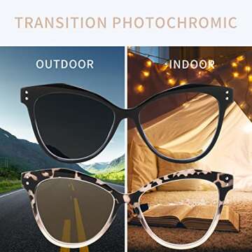 Kafirlo Stylish Transition Cat Eye Readers for Women