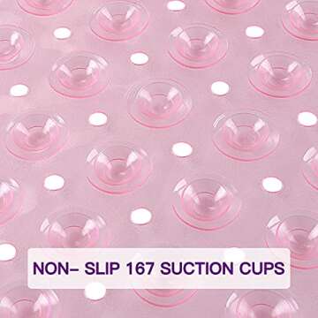 YINENN Bath Tub Shower Stall Mats 31x15.5 Inch Non-Slip and Latex Free, Bathtub Mat with Suction Cups, Machine Washable Bathroom Mats with Drain Holes (Light Pink)