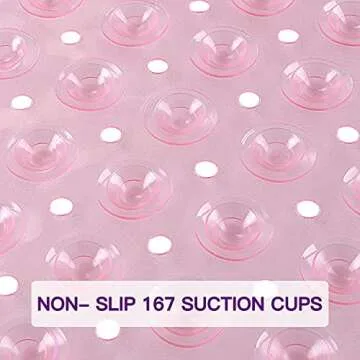 YINENN Bath Tub Shower Stall Mats 31x15.5 Inch Non-Slip and Latex Free, Bathtub Mat with Suction Cups, Machine Washable Bathroom Mats with Drain Holes (Light Pink)