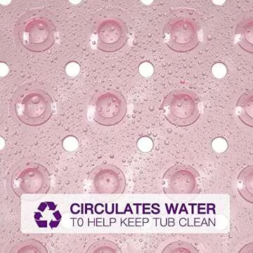 YINENN Bath Tub Shower Stall Mats 31x15.5 Inch Non-Slip and Latex Free, Bathtub Mat with Suction Cups, Machine Washable Bathroom Mats with Drain Holes (Light Pink)