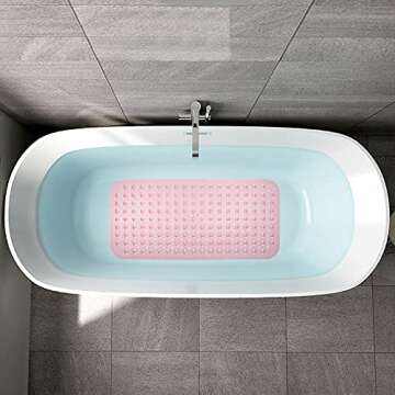 YINENN Bath Tub Shower Stall Mats 31x15.5 Inch Non-Slip and Latex Free, Bathtub Mat with Suction Cups, Machine Washable Bathroom Mats with Drain Holes (Light Pink)