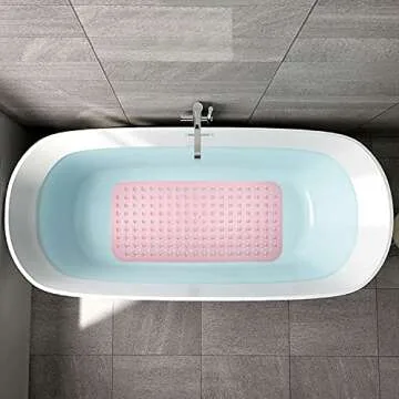 YINENN Bath Tub Shower Stall Mats 31x15.5 Inch Non-Slip and Latex Free, Bathtub Mat with Suction Cups, Machine Washable Bathroom Mats with Drain Holes (Light Pink)