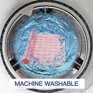 YINENN Bath Tub Shower Stall Mats 31x15.5 Inch Non-Slip and Latex Free, Bathtub Mat with Suction Cups, Machine Washable Bathroom Mats with Drain Holes (Light Pink)