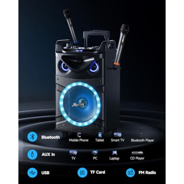 Moukey Karaoke Machine with 12" Woofer and 2 Mics