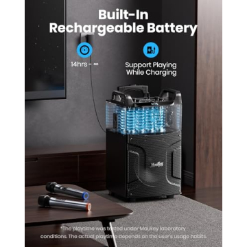 Moukey Karaoke Machine with 12" Woofer and 2 Mics