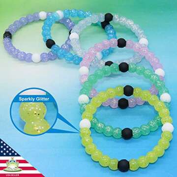 FROG SAC 6 Beaded Bracelets for Teen Girls, Sparkly Glitter Bracelet Pack, Cute Bracelets for Kids, ...