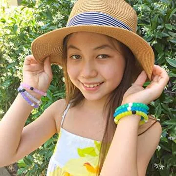 FROG SAC 6 Beaded Bracelets for Teen Girls, Sparkly Glitter Bracelet Pack, Cute Bracelets for Kids, Teen VSCO Girl Stuff, Birthday Party Favors for Teens