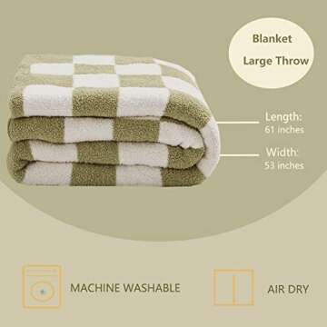 XPKWS Checkered Throw Blankets Checkerboard Gingham Warm Cozy Microfiber Reversible for Home Decor Bed Couch-Machine Washable (Matcha Green,51"x63")
