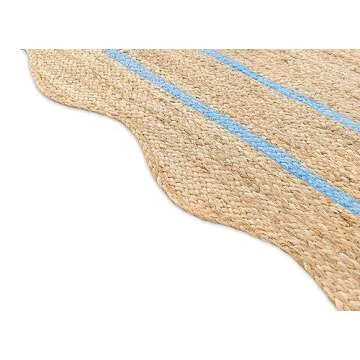 Weaving Village Wave Scalloped Natural Jute Rug Boho Jute Rug Entryway Runner Rug Farmhouse Scallop Rug, Sky Blue (2'x3')