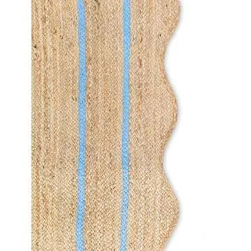 Weaving Village Wave Scalloped Natural Jute Rug Boho Jute Rug Entryway Runner Rug Farmhouse Scallop Rug, Sky Blue (2'x3')
